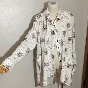 Niche Floral Button Down Shirt - White with Black and Red Accents long sleeve